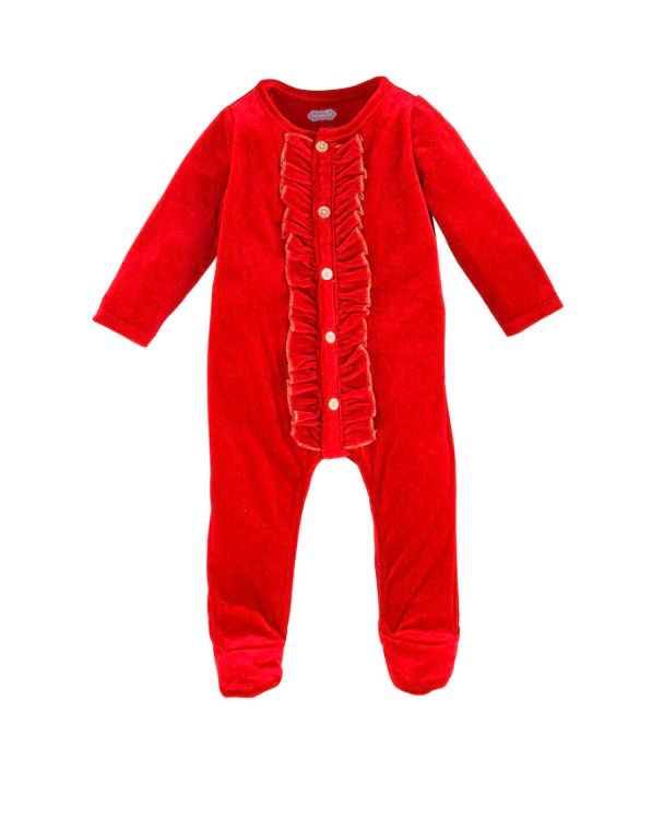 Mudpie 12150137 Velour Ruffle Sleeper 
