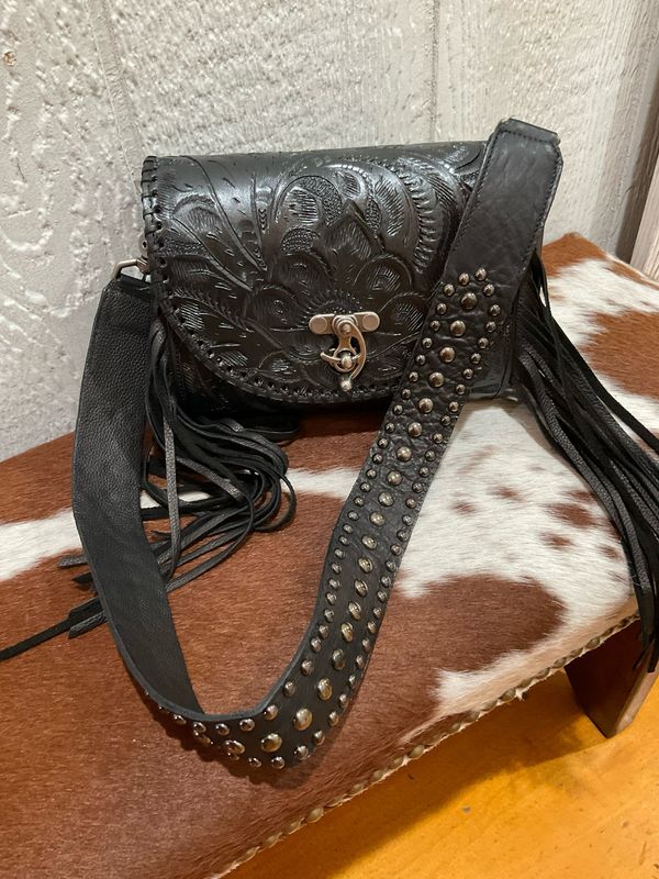 Juan Antonio 027TL Bag Tool Black Fringes Short Stud Strap 