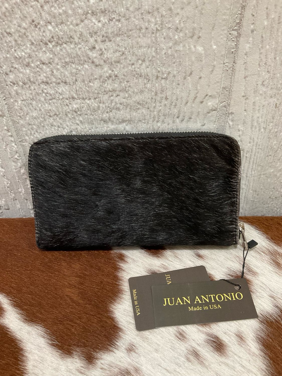 Juan Antonio 091H Large Zip Around Wallet Black Hair/Leather 