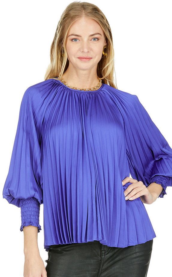 Joy Joy 69H7511 Pleat Bishop Sleeve Top-Royal