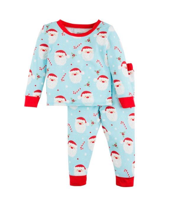 Mudpie 10860122 Blue Santa Glow Pajamas