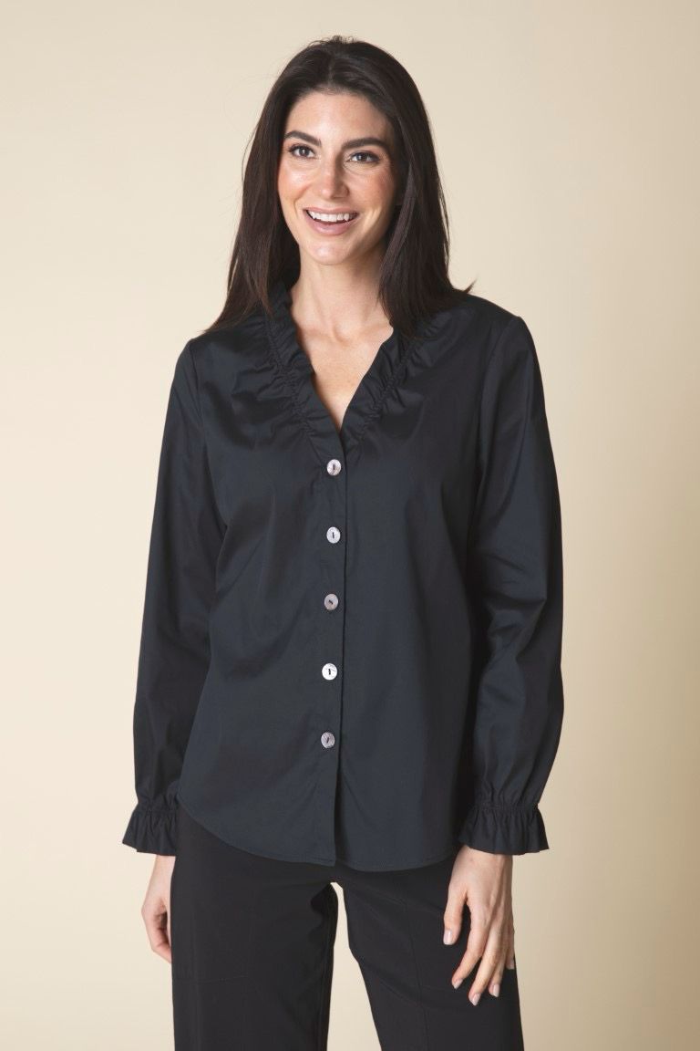 Habitat 15070  Travel Ruched Collar Shirt Black