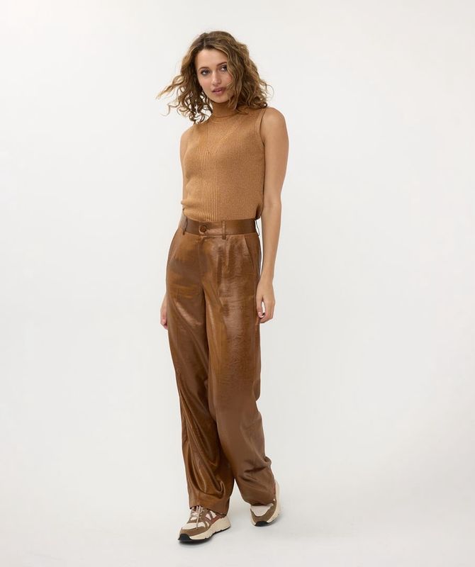 Esqualo F2410557 Tan Metallic Crinkle Trouser