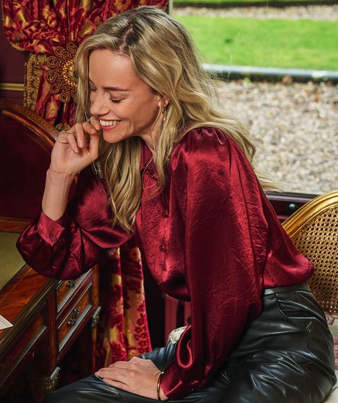 Esqualo F2415501 Blouse Bow Crushed Satin-Wine