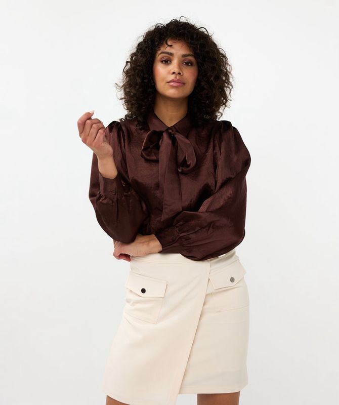 Esqualo F2415501 Blouse Bow Crushed Satin-Chocolat