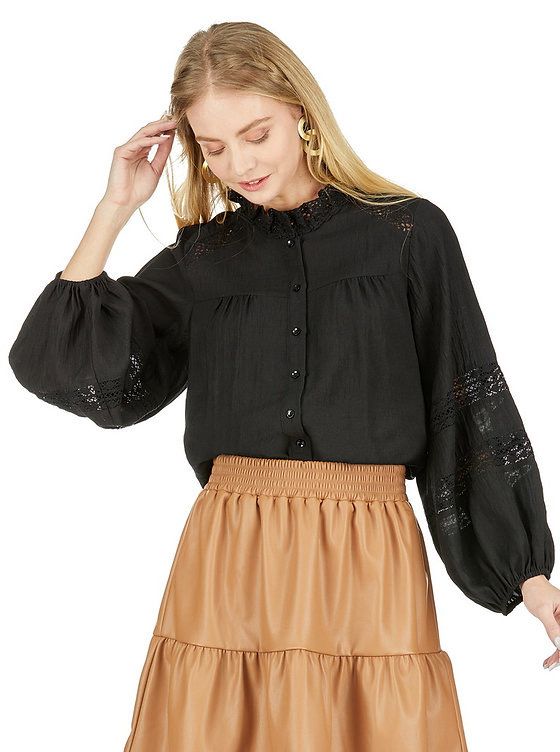 Joy Joy 70J7512 Trimmed Around Blouse-Black