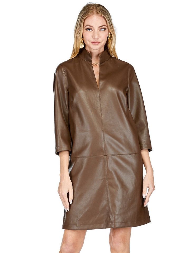 Jade 70K9914 Collared Pleather Dress-Chocolate 