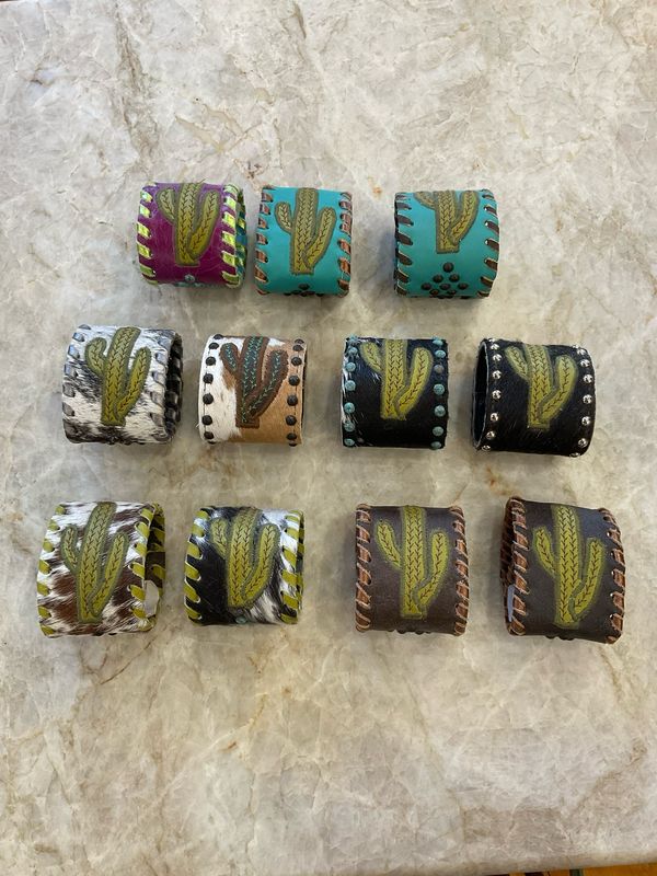 Kurtmen Asst Color Leather Cactus Cuffs 