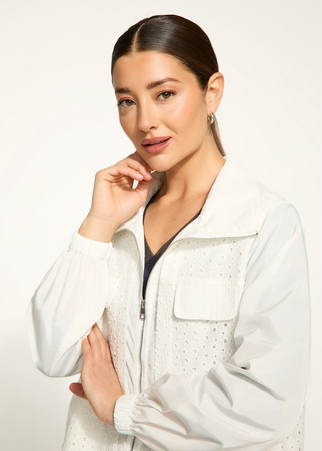 FDJ 1224589 Eyelet Lace Jacket-White