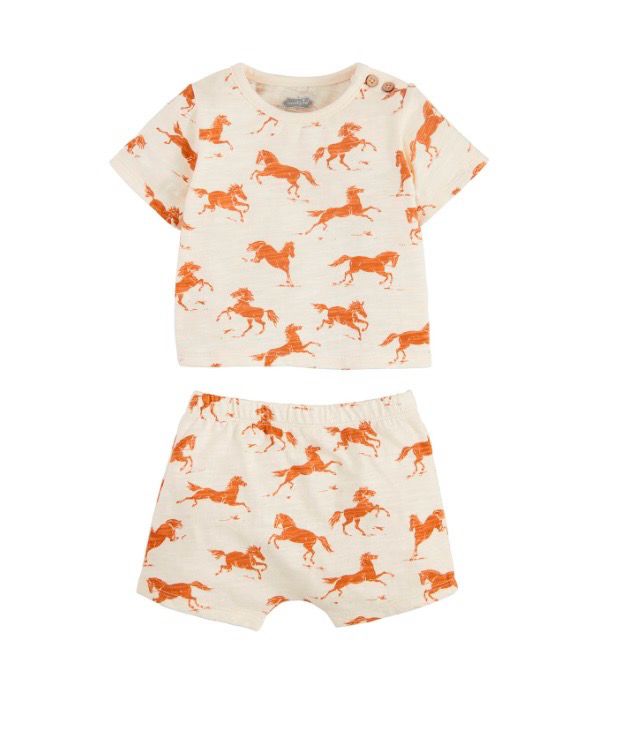 MudPie 11890044 Horse Print Baby Short Set