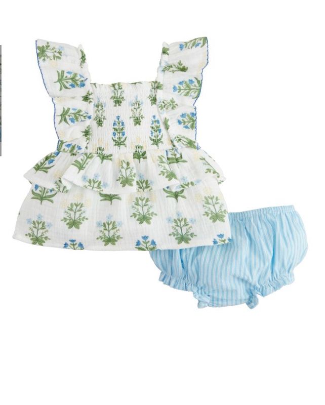 MudPie 11910006 Blue Floral Pinafore Set