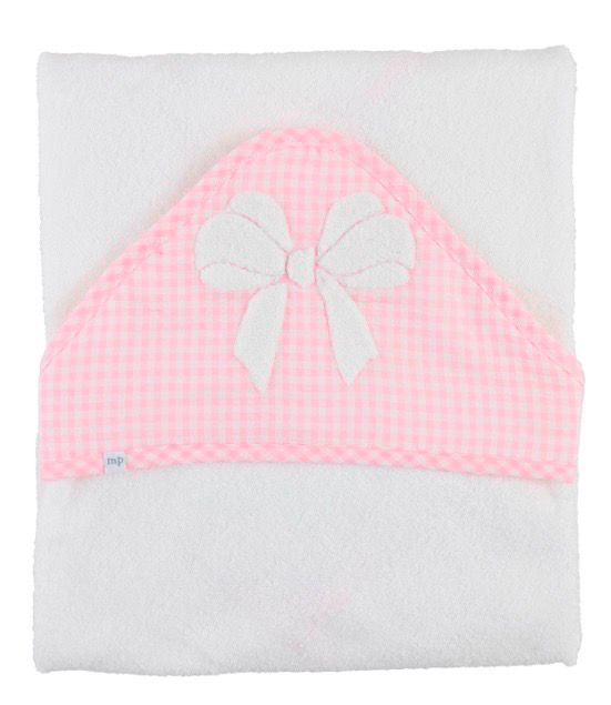 MudPie 12170005 Solid Pink Bow Hooded Towel