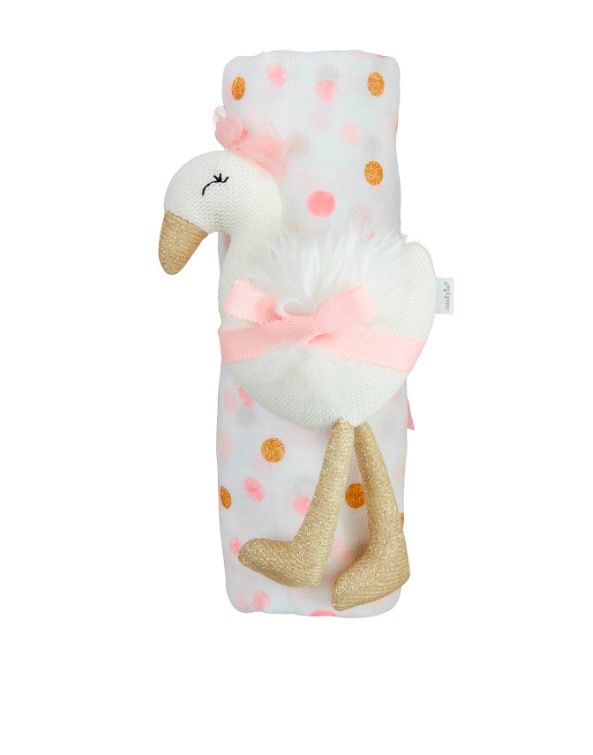 MudPie 12140191 Dot Swaddle and Rattle