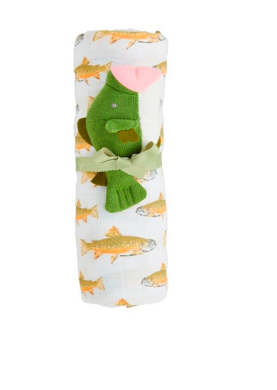 MudPie 12140190 Fish Swaddle and Rattle