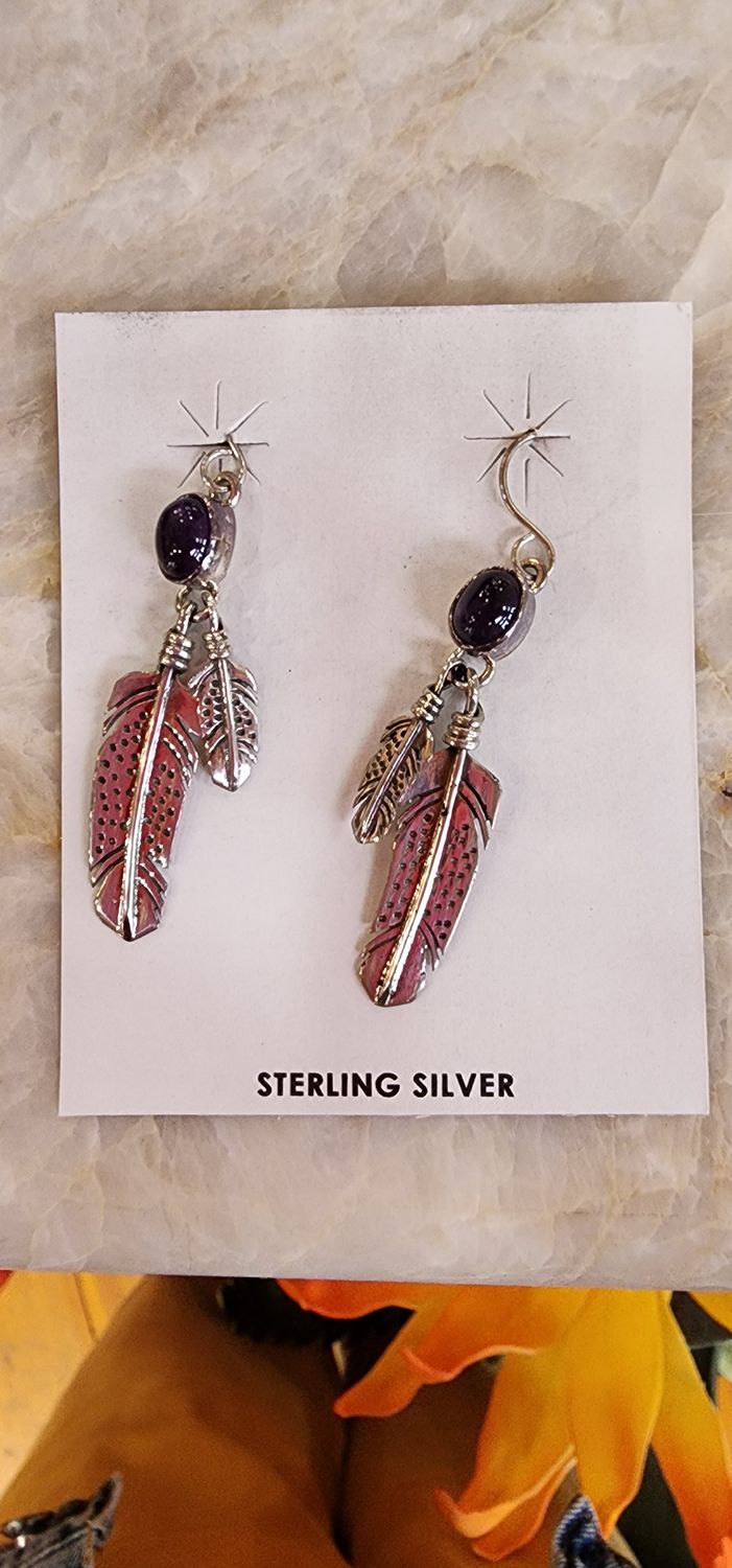 AL Zuni Sterling Silver Feather Earrings 