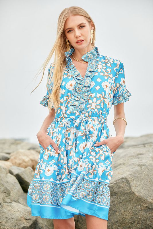 Jade 71A3967A Ruffle Around Dress-Kalei Blue