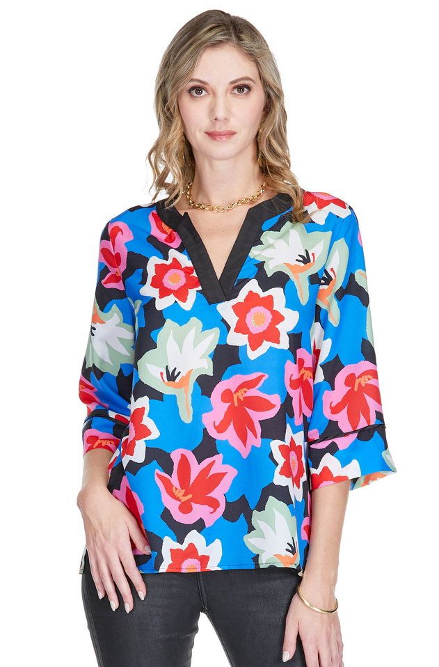 Jade 71A5011 Trimmed Tunic-Dyna Blossom pattern