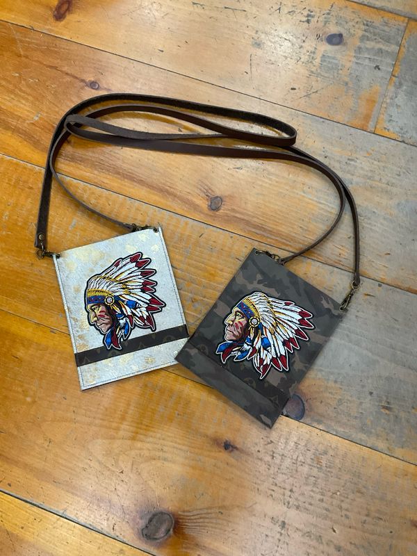 Sandra Ling Leather Crossbody W/Indian Head 