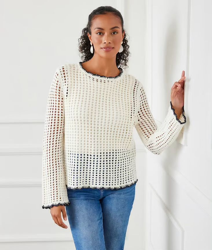Karen Kane 1L89945 Crochet Sweater-Navy
