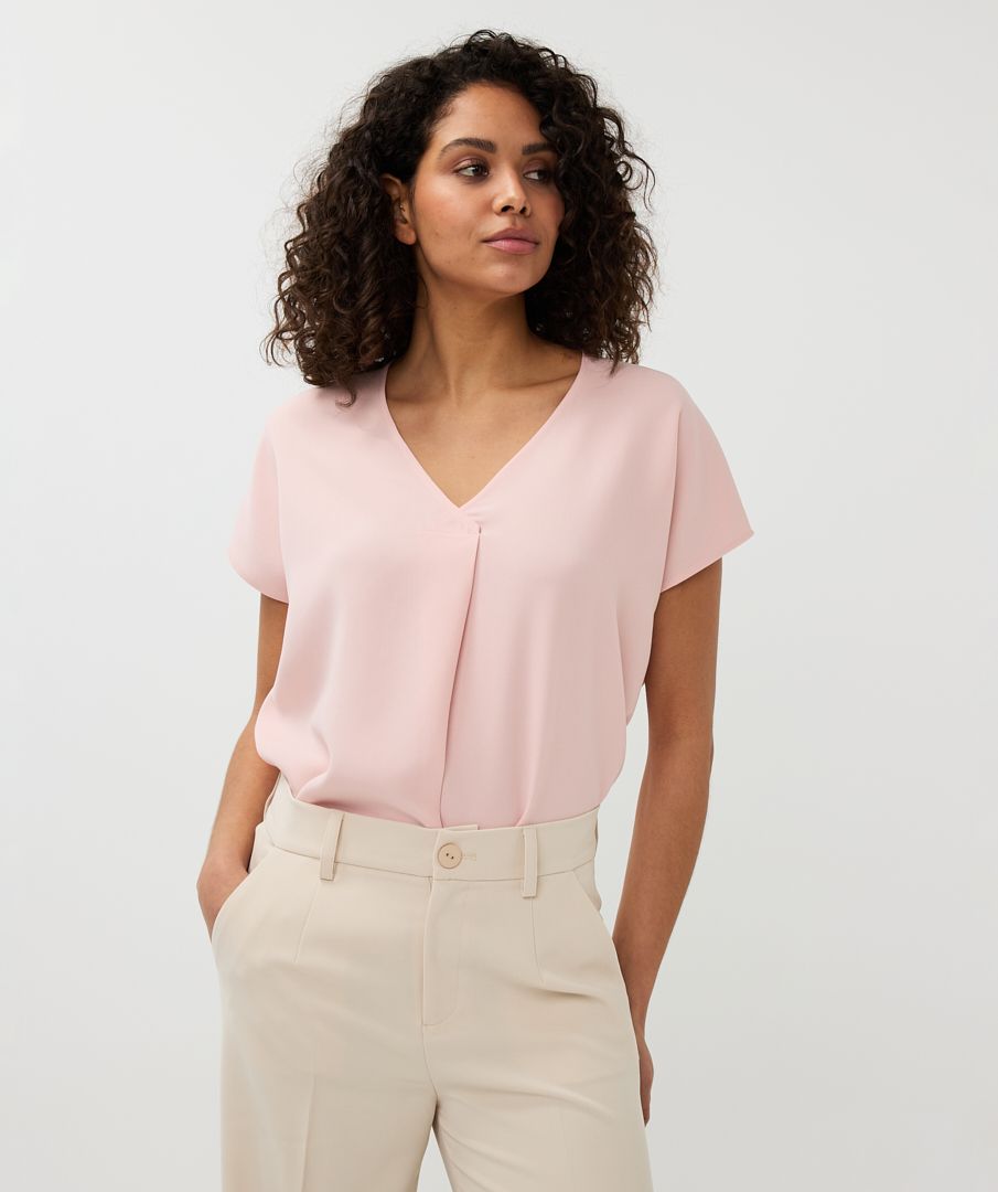 Esqualo SP2510019 VNeck Pleat Blouse-Lt. Pink