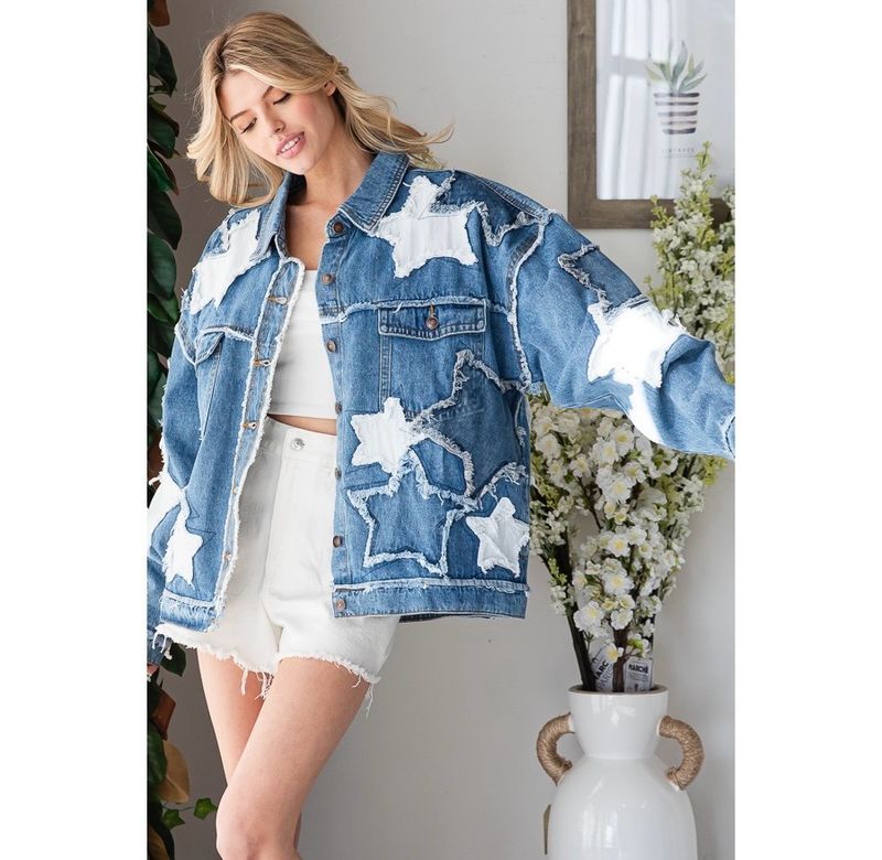 Oli &amp; Hali JJ0702 Star Patch Oversize denim Jacket