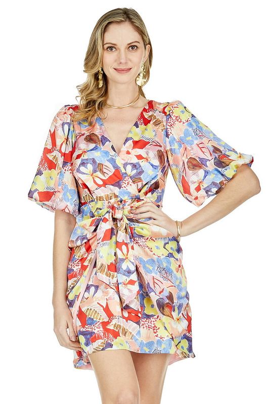 Jade 71A9857 Front Tie Wrap Dress-Floral