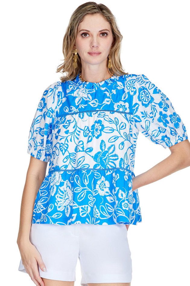 Jade 71B3894-2 Trim Tiered Block Top-Blue Floral