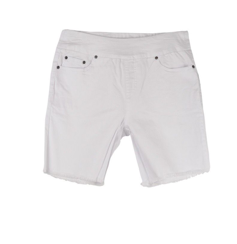 Slimsation M14711WM Pull on Fringe denim short-Whi