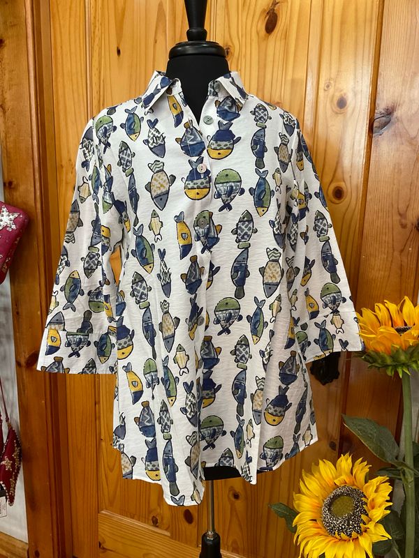 Shana 25309 Printed Zip Back Shirt