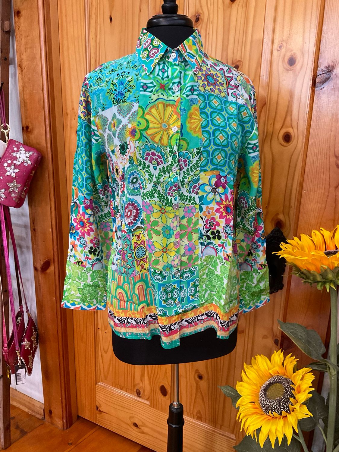 Shana 25438 Silk Viscose Button Down-Green