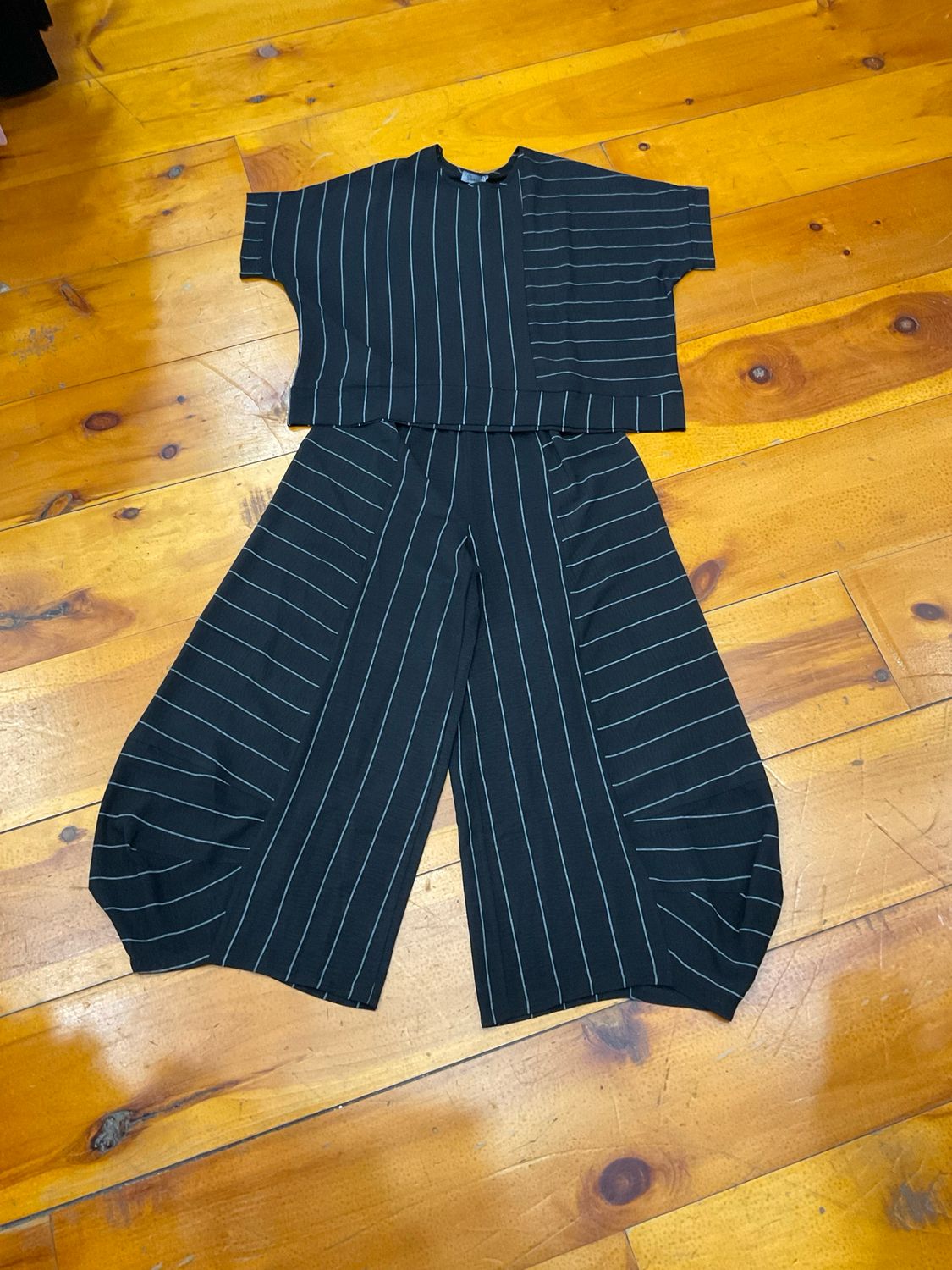 Shana 25151 Mix Media Stripe Pants-Black
