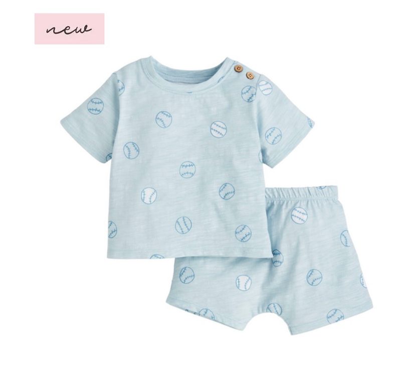 Mudpie 11890042 Baseball Baby Short Set