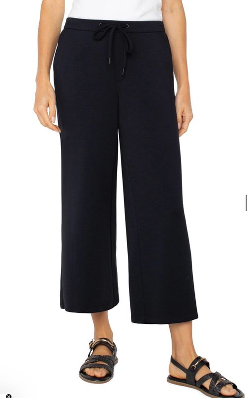 Liverpool LM4582C9 Pull on wide leg crop-Black Mod