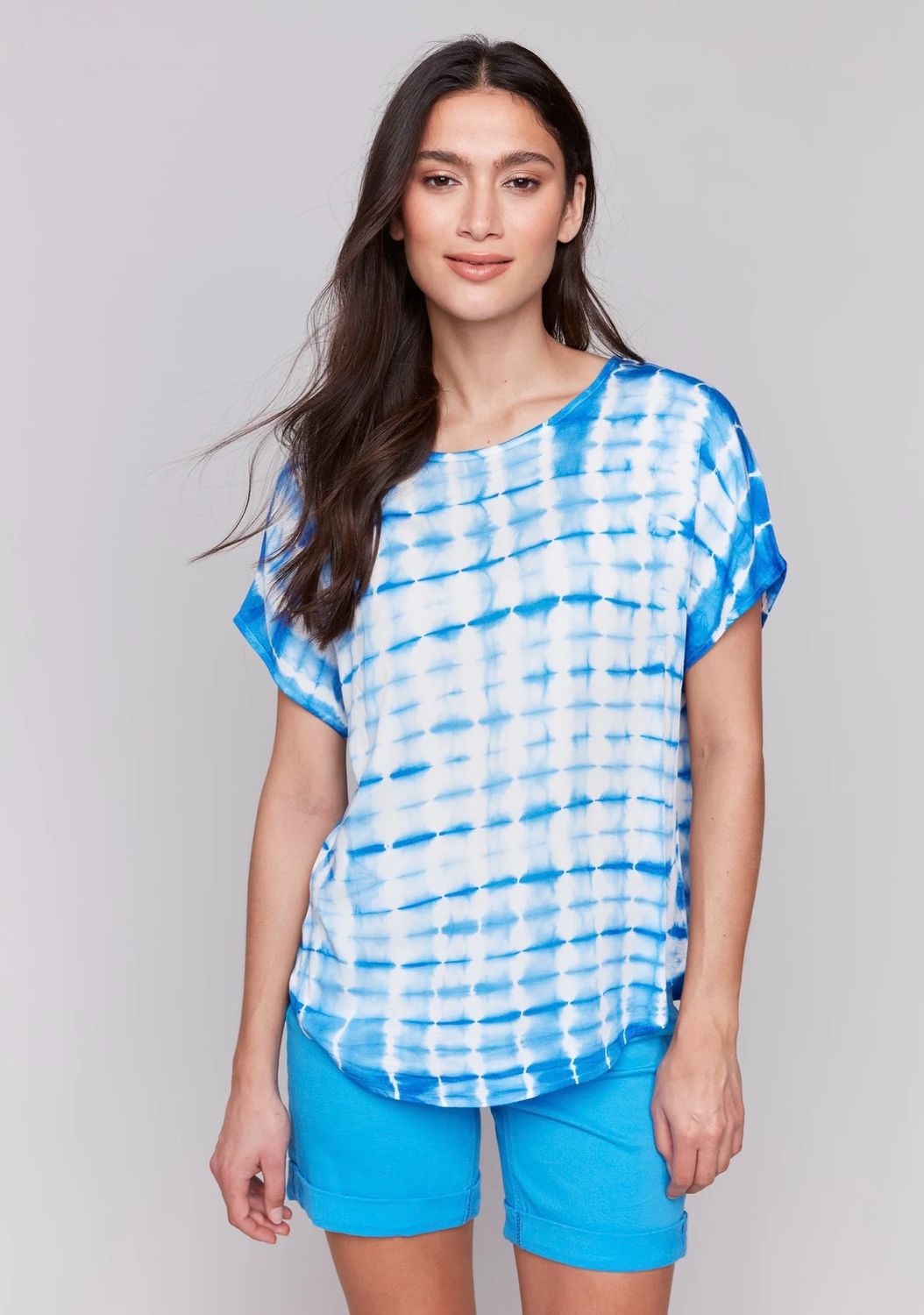 Charlie B C4465RR/535B TieDye SS Round Neck Top