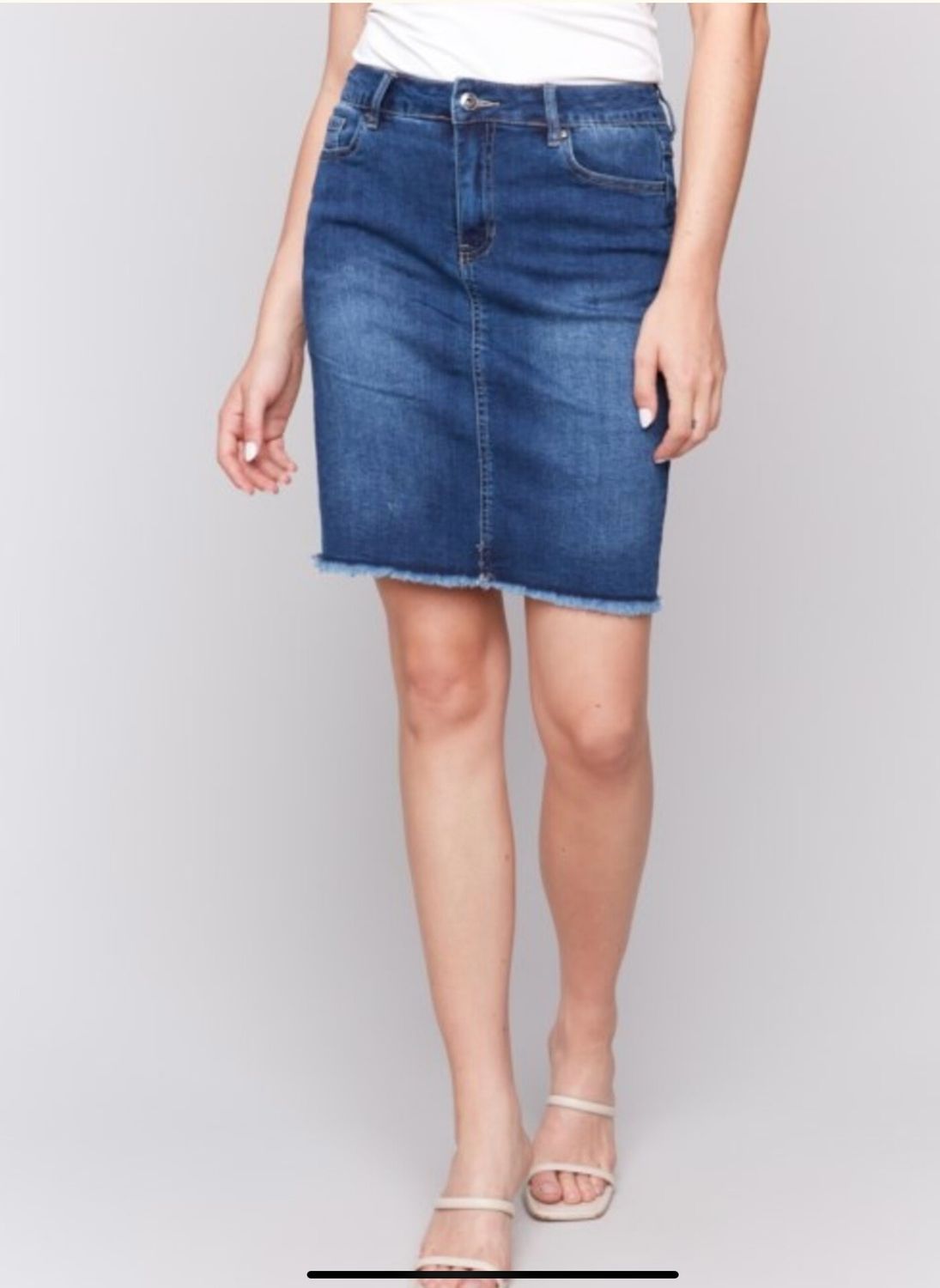 Charlie B C7042T/431A Basic Denim Skirt-Indigo
