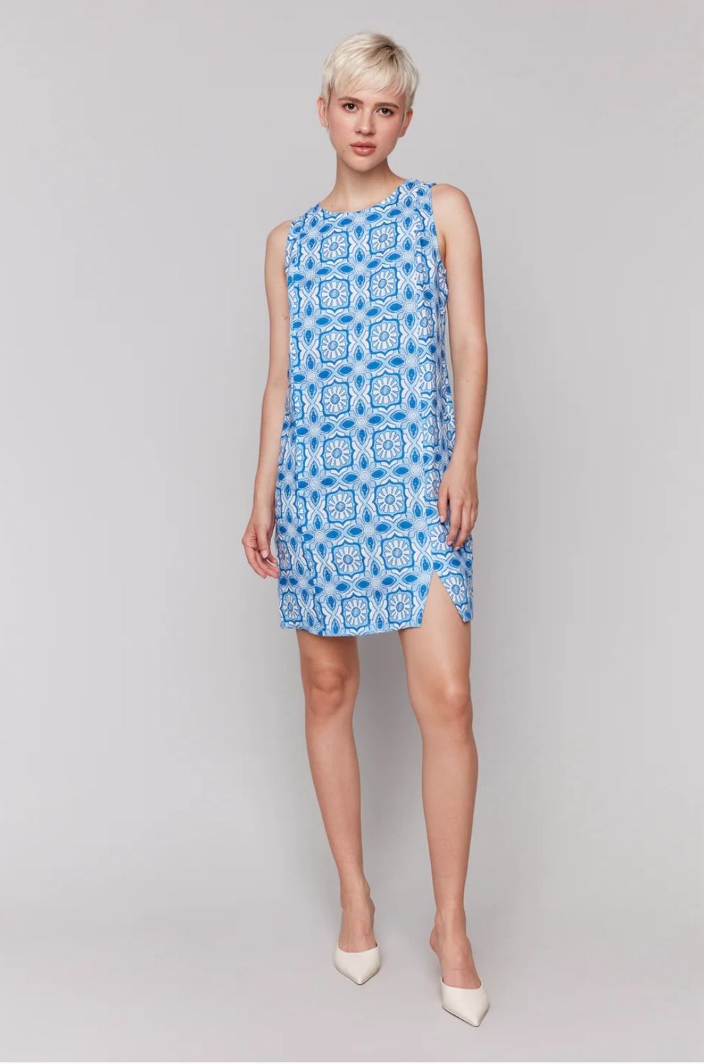 Charlie B C3204/229B Printed Crew Neck SLVLS Dress