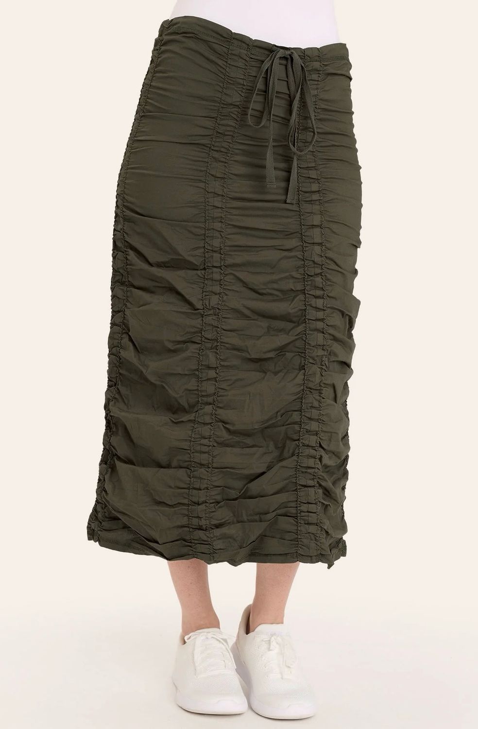 Wearables 2398W Double Shirred Panel Skirt-Olive