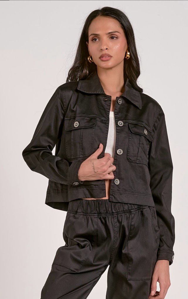 Elan LY8245 Crop Button Down Jacket 