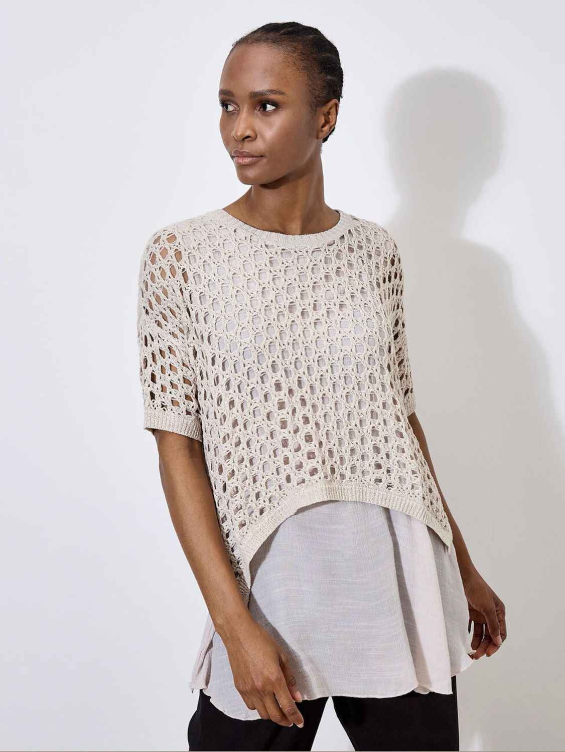 Apricot 943728 Knit Mesh Slub Shimmer Layer Tunic