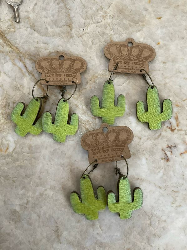 Art By Amy  Cactus Hoop Earrings 