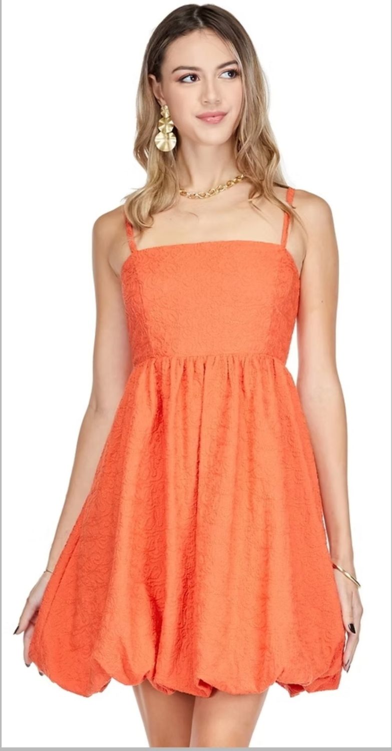 Joy Joy 72C7542 Balloon Hem Dress-Orange Emb.