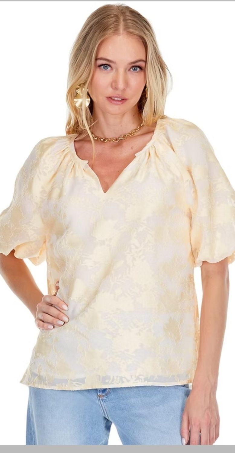 Joy Joy 72C4779-2 Puff Slv Peasant Top-Cream