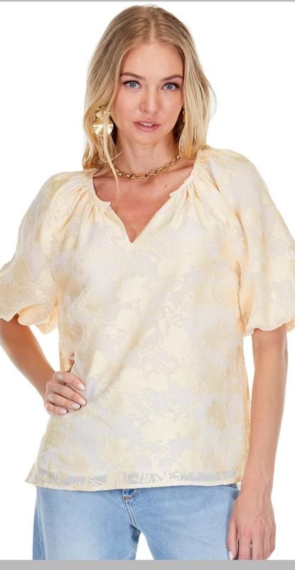 Joy Joy 72C4779-2 Puff Slv Peasant Top-Cream