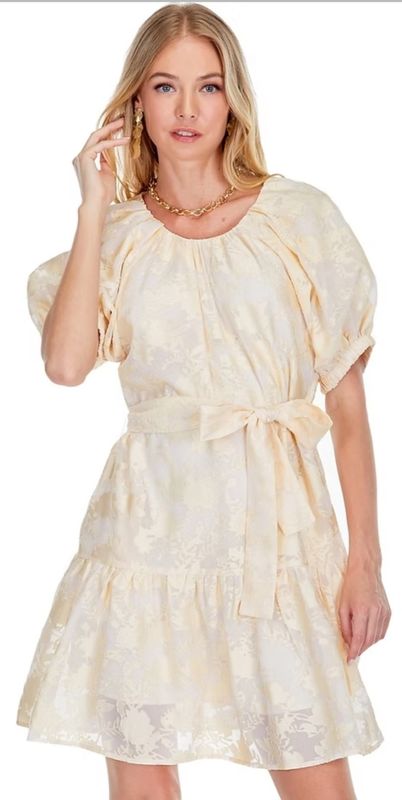 Joy Joy 72C4884-8 Puff Slv. GatherHem Dress-Cream