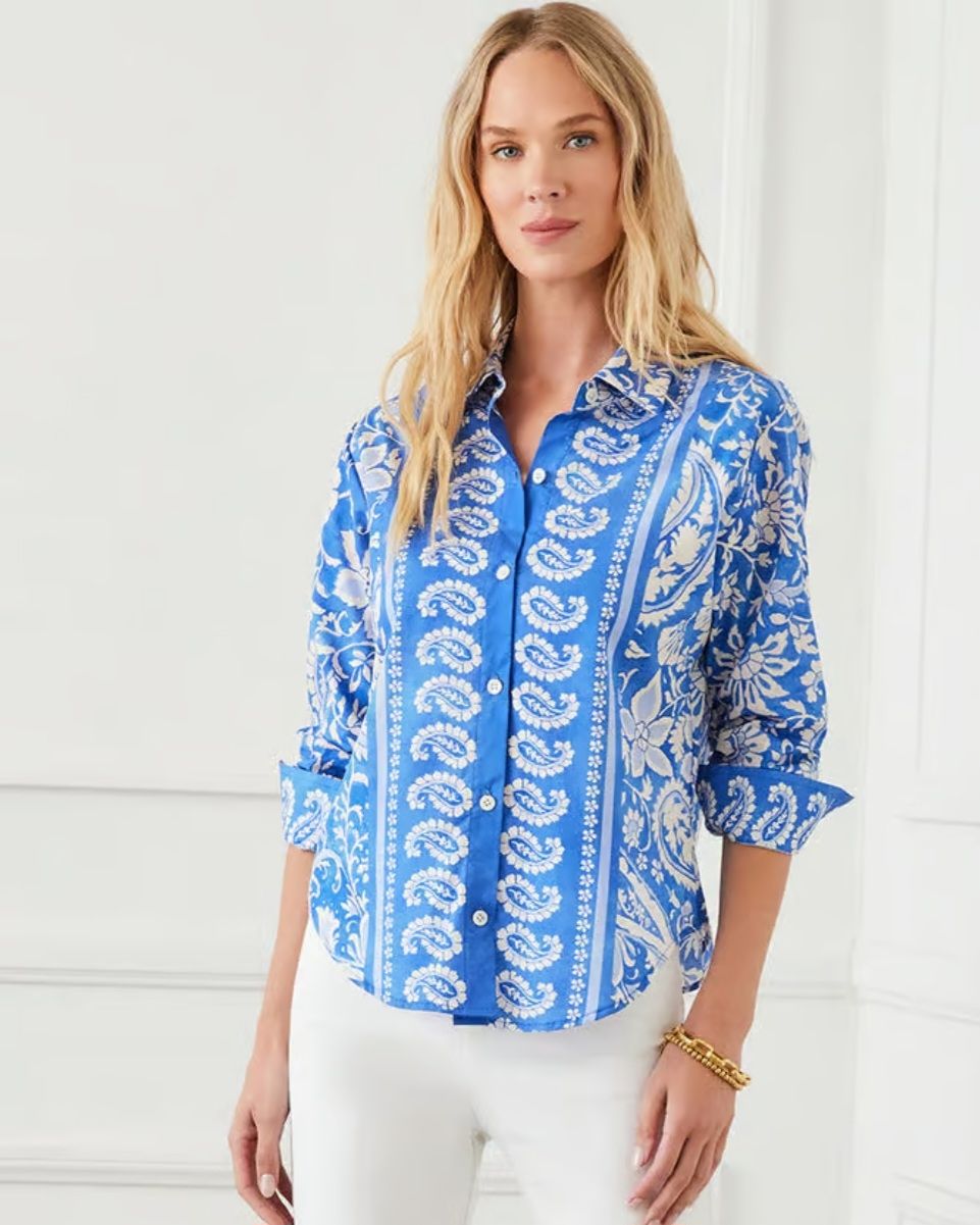 Karen Kane 1L27017 Ruched Slv. Shirt-Blue Floral