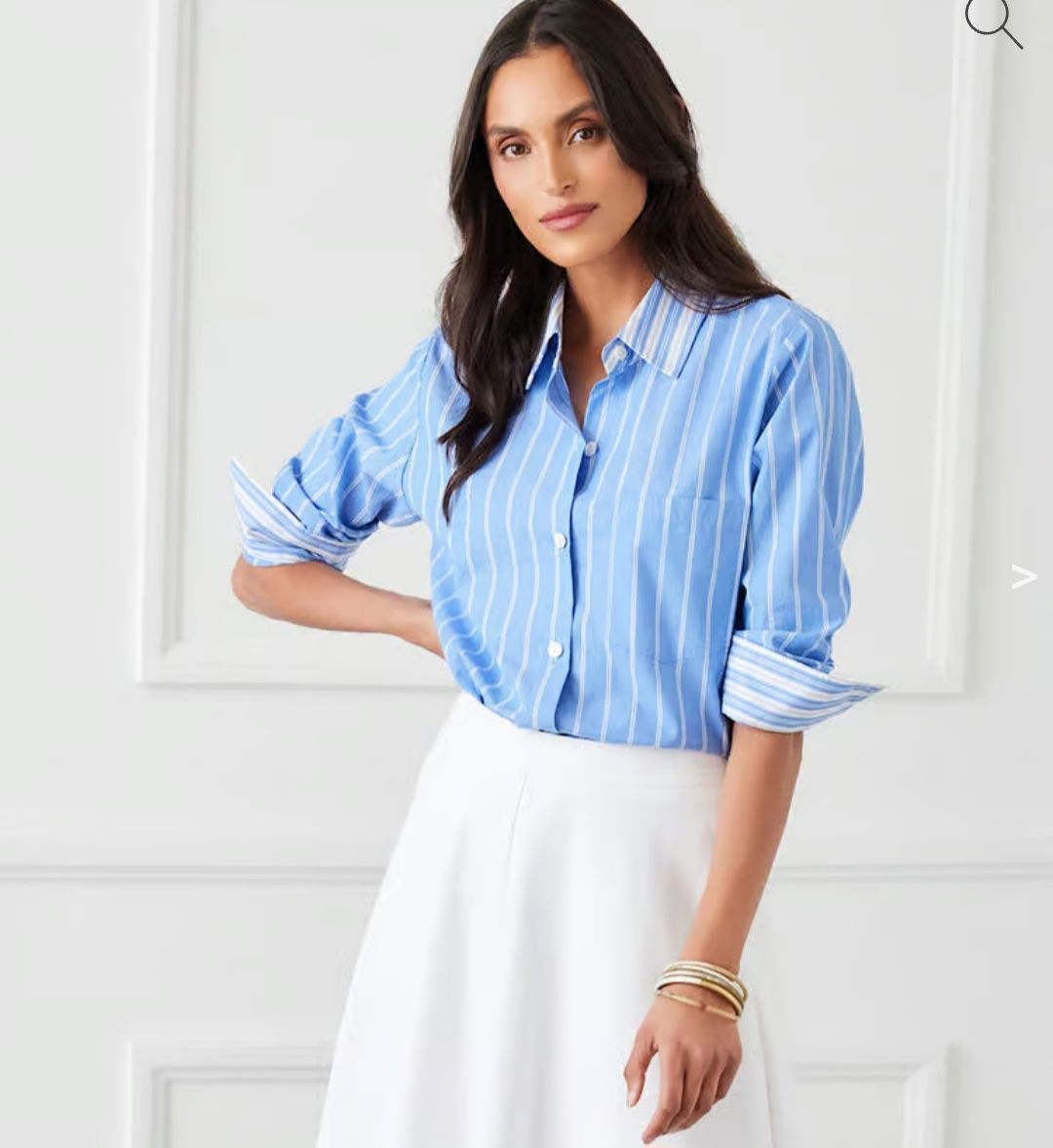 Karen Kane 1L27101 Ruched Sleeve Shirt -Stripe