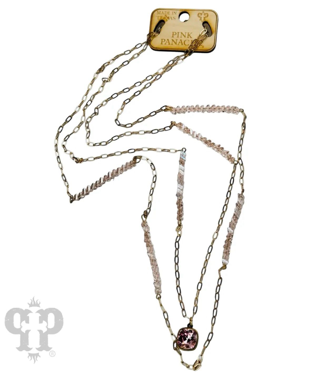 Pink Panache N124BLR16 Long Paperclip Chain/Bead Necklace w/crystal-pink