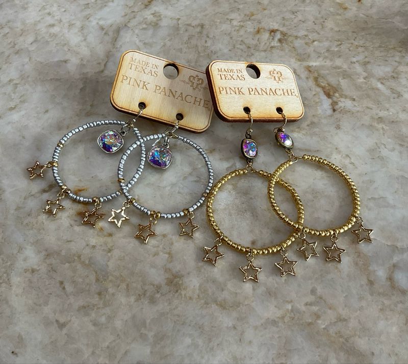 Pink Panache E269 Star Charm Earring-Austrian Crys