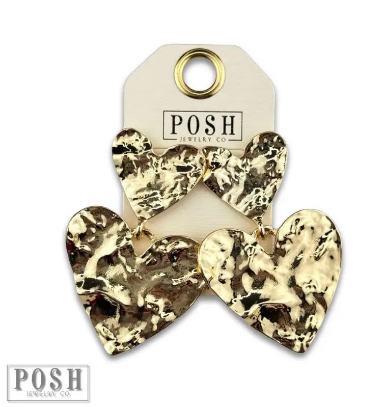 Pink Panache 9PE607G07 Double Heart Charm Earring-Gold