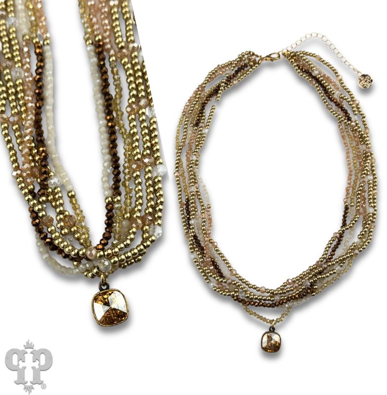 Pink Panache N165 Gold Tone/Glass Bead w/Crystal